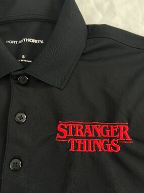 Stranger Things black polo crew member shirt Netflix show embroidered